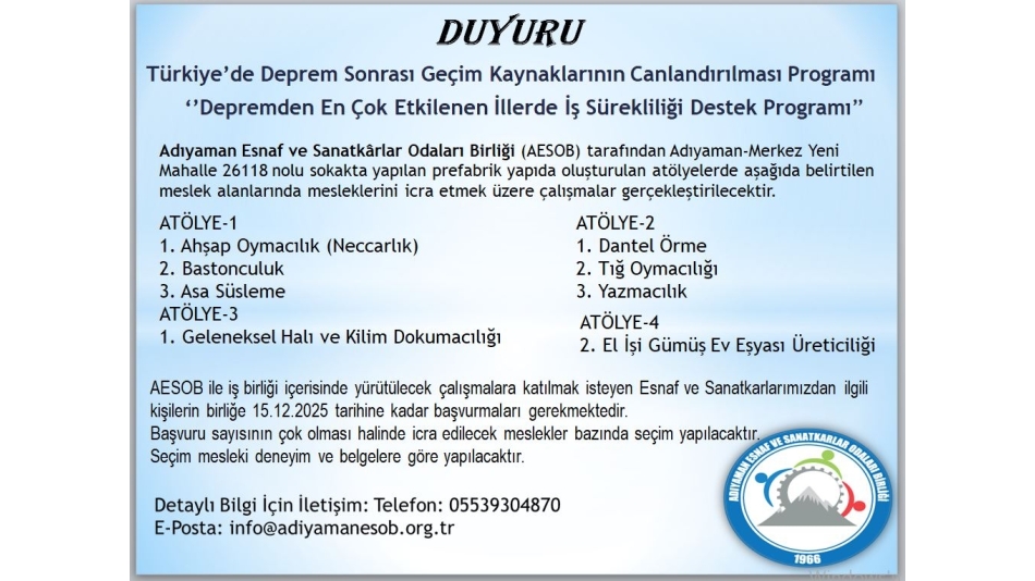 Türkiye'de Deprem Sonrası Geçim Kaynaklarının Canlandırılması Programı